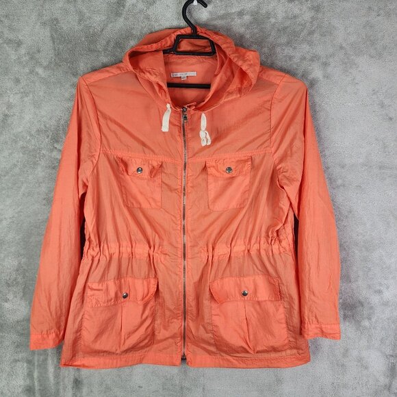 Womens Orange Gap Hooded Nylon Jacket Coat Full Zip Drawstring Waist Size XL - Picture 2 of 11